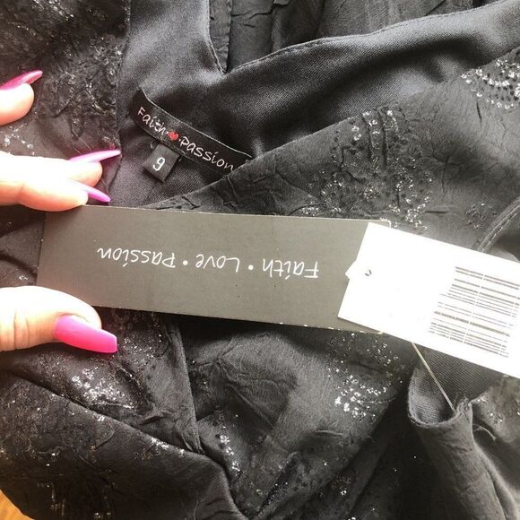 New Faith Love Passion Dress 9 Black Sparkle Surplice Sleeveless Sheath Cocktail - Picture 12 of 12